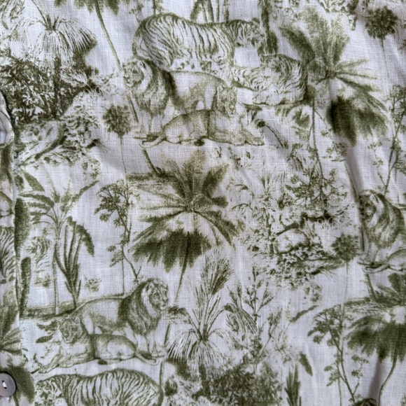 Rachel Zoe Medium Green Safari Jungle Print Linen Sleeveless Button Down Blouse - Picture 3 of 4